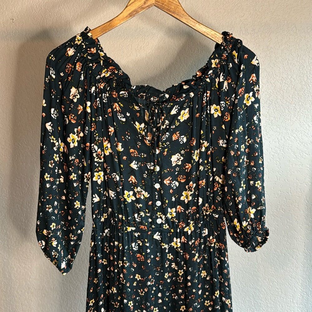 Saks Fifth Avenue Black Floral Midi Dress